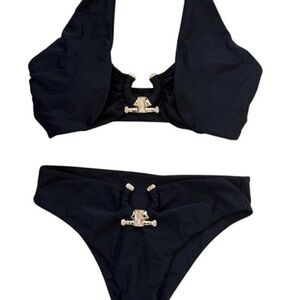 Black Two-Piece Bikini with Gold Hardware